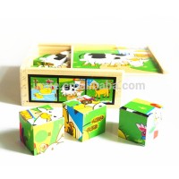 educational toy children playing custom paper cube puzzle game with wooden box