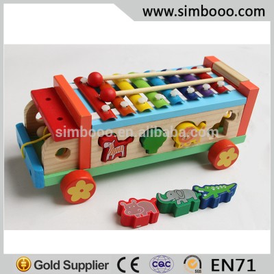 Animal Drag on Piano Multi-color Wooden Car Wood Intelligence Toy